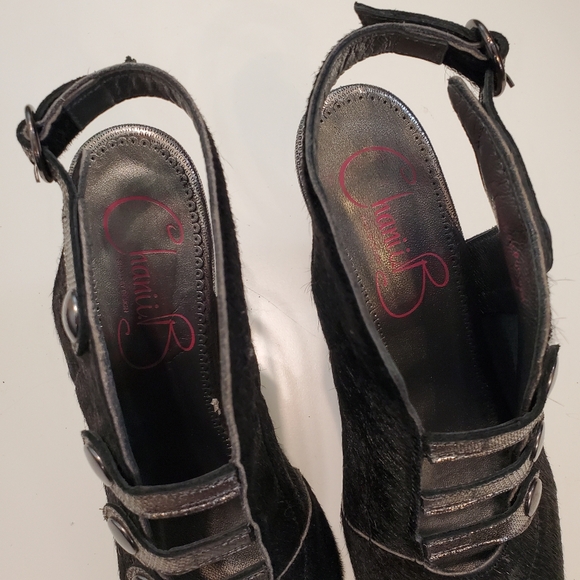 Chanii B 39 Heels Honey Black Platinum open toe sandal Strappy Military Silver - Picture 11 of 16